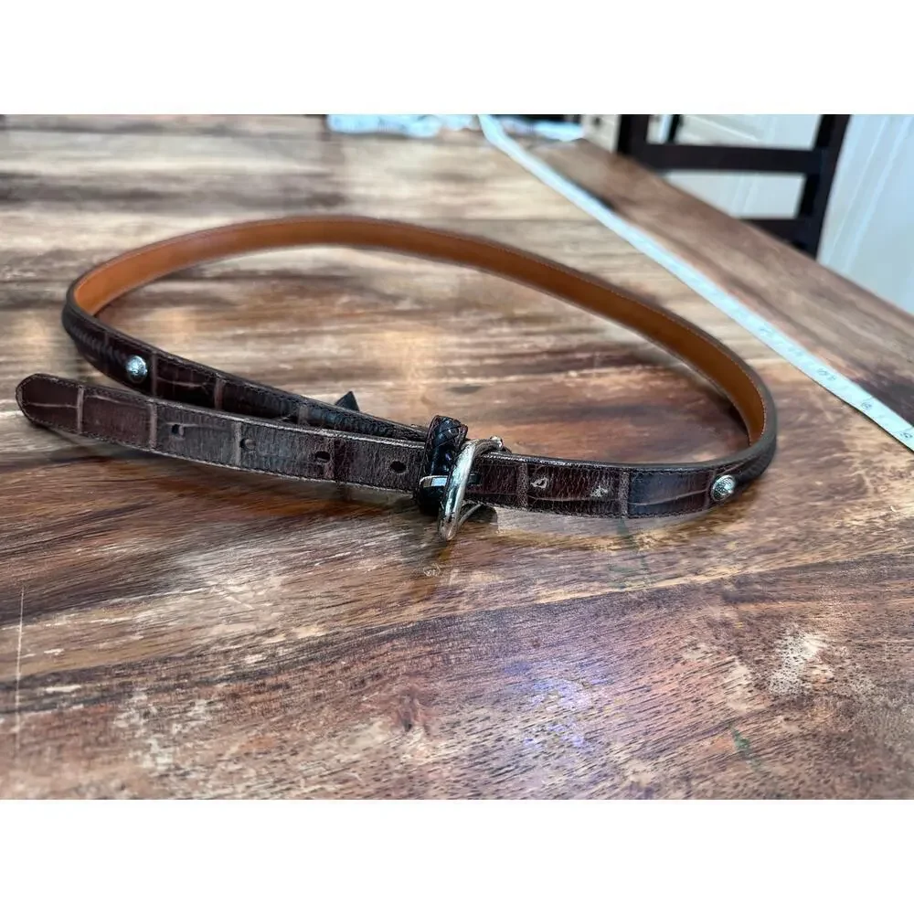 BRIGHTON Women's Brown Croc Embossed Silver Tone Decor Buckle Belt Size 36